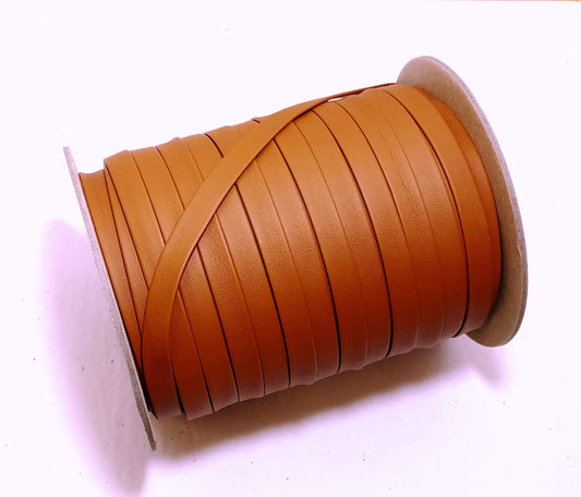 1/2" wide Cognac Brown Polyurethane Faux Leather Strip (5 YDS) Vegan; Lamb Touch softness and finish; soft and supple; 0500BULT