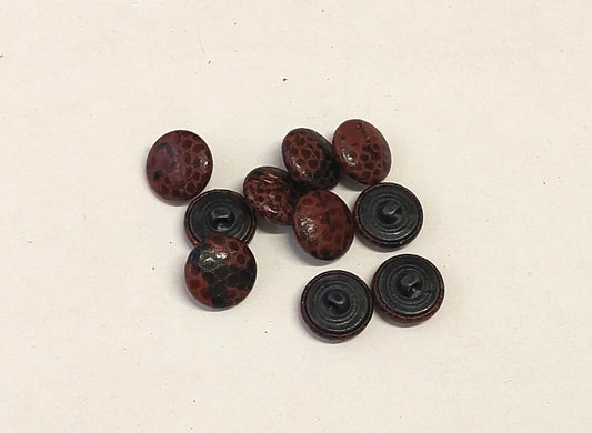 30 Line, Cowhide Leather Covered, Hopper Back Buttons in Rust Brown Snake Print (10 PC.)