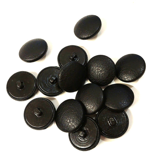 36 Line 7/8" Cowhide Leather Covered, Hopper Back Buttons in Black Grain (Set of 10 buttons)