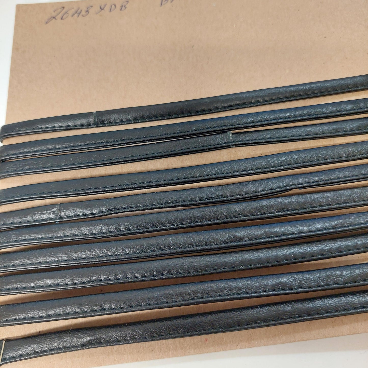 1/4" Stitched and Reinforced Real Leather Jewelry Cord in Black Fuji Cowhide *cards*
