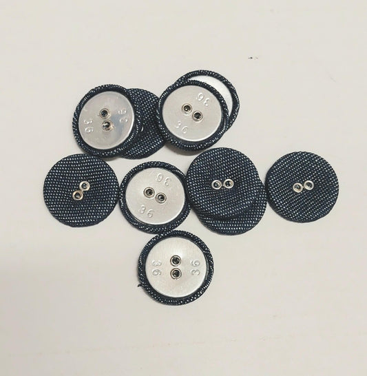 Denim Fabric Covered Buttons with Nickel Eyelets (10 PC.) Choose your Size