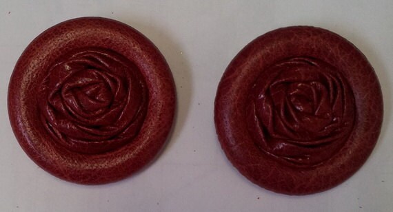 Red Leather Button Shoe Clips with Rosette Center