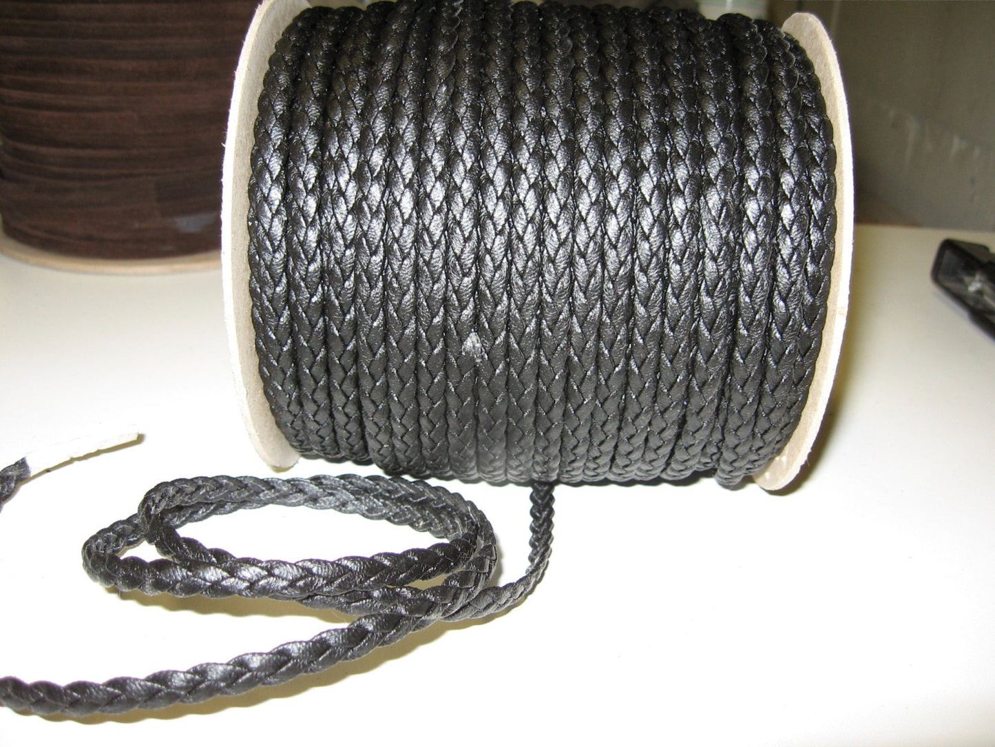 Braided Polyurethane: 3 Strands of 1/8" Folded & Reinforced, Black (3 yds) SM0125RU003