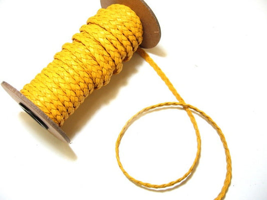 1/4" wide Genuine Cowhide Leather 1/8" Yellow 3-strand Braid (1 YRD) 0125RD903