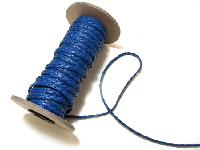 1/4" wide 1/8" 3-strand Double-folded & Reinforced Cowhide Braid in Blue (1 YD) 0125RD903