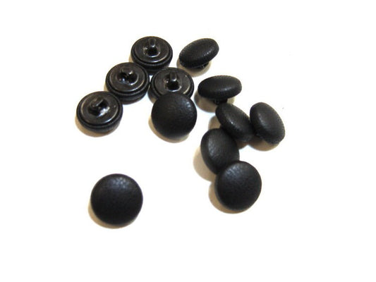 24 Line Cowhide Leather Covered Buttons in Black 10 pcs