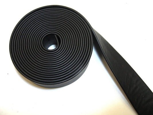 1-1/4"  Folded & Reinforced Black Manhattan Cowhide (1 yd) 1250RDB purse strap; bag strap; strip; leather; strong; wide