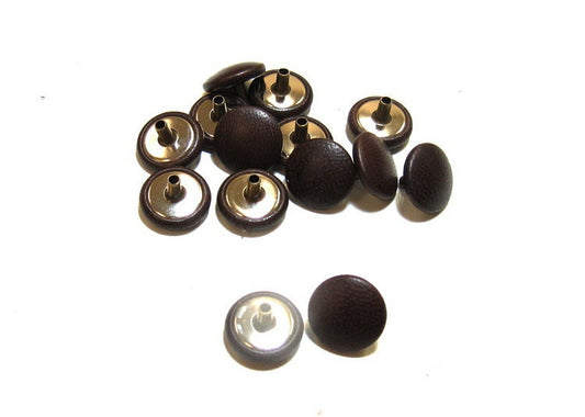 24 Line Snap Cap, Cowhide Leather Covered Buttons in Brown 6PC.