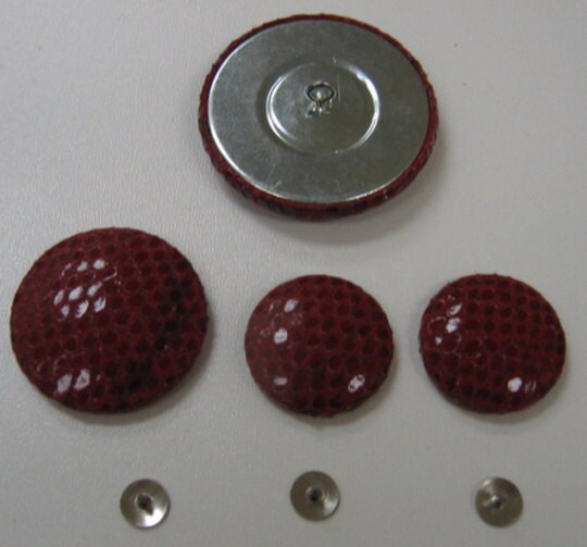 Red Leather Covered Buttons in Snakeskin Pattern