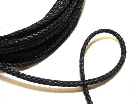 3/8" Round Leather Braid 3/32" Side-folded & Reinforced Cowhide Leather 8-strand Braid in Black (1 yd) 0093SC908  - Good for Purse Handles -