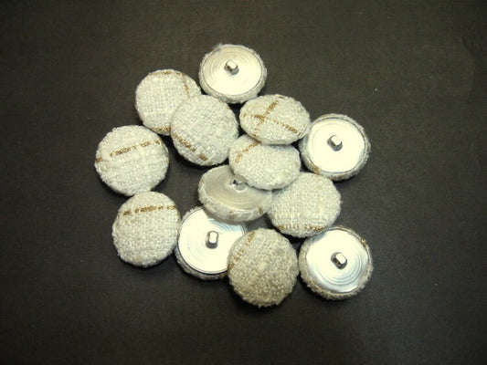 45 Line Fabric Covered, Hopper Back Buttons in White with Gold Accents (10PC)